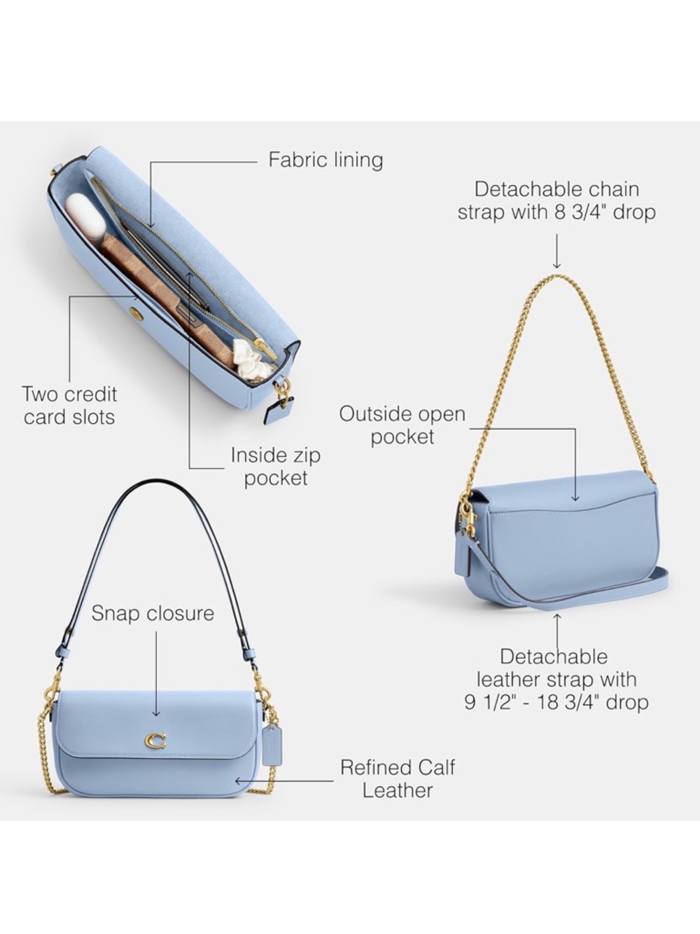 ❌❌SOLD❌❌ Coach Brook Flap Chain Bag Blue Refined Calf Leather Gold Hardware - Picture 3 of 8